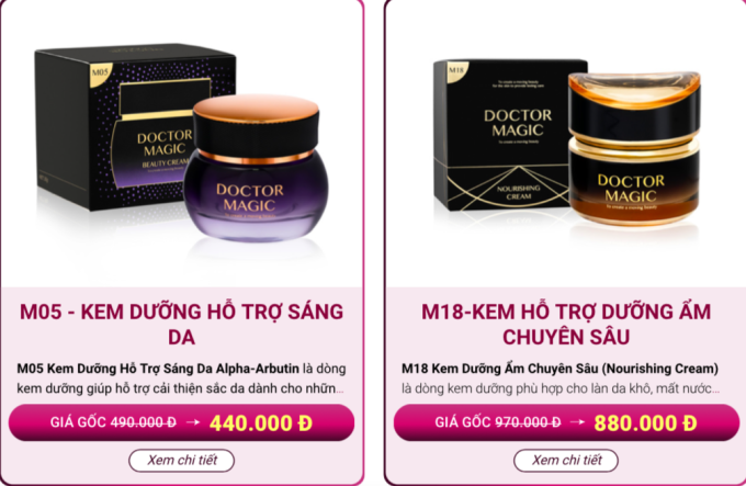 Các sản phẩm Doctor Magic quảng cáo trên website của Mailisa.Ảnh chụp màn hình