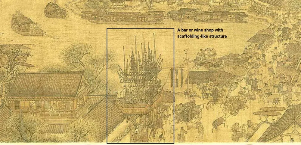 Giàn giáo tre xuất hiện trong Bức hoạ cổ Thanh minh thượng hà đồ. Ảnh: SOUTH CHINA MORNING POST Lịch sử của giàn giáo tre và lý do Hong Kong vẫn dùng giàn giáo tre trong xây dựng?