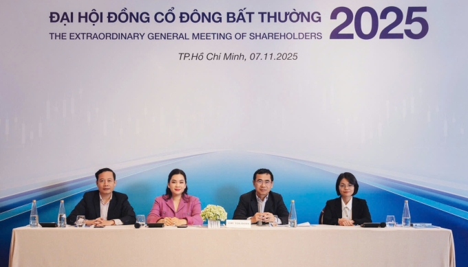 Bà Nguyễn Thanh Phượng và ông Tô Hải (lần lượt thứ hai và thứ ba từ trái qua) tại phiên họp chiều 7/11. Ảnh: Vietcap