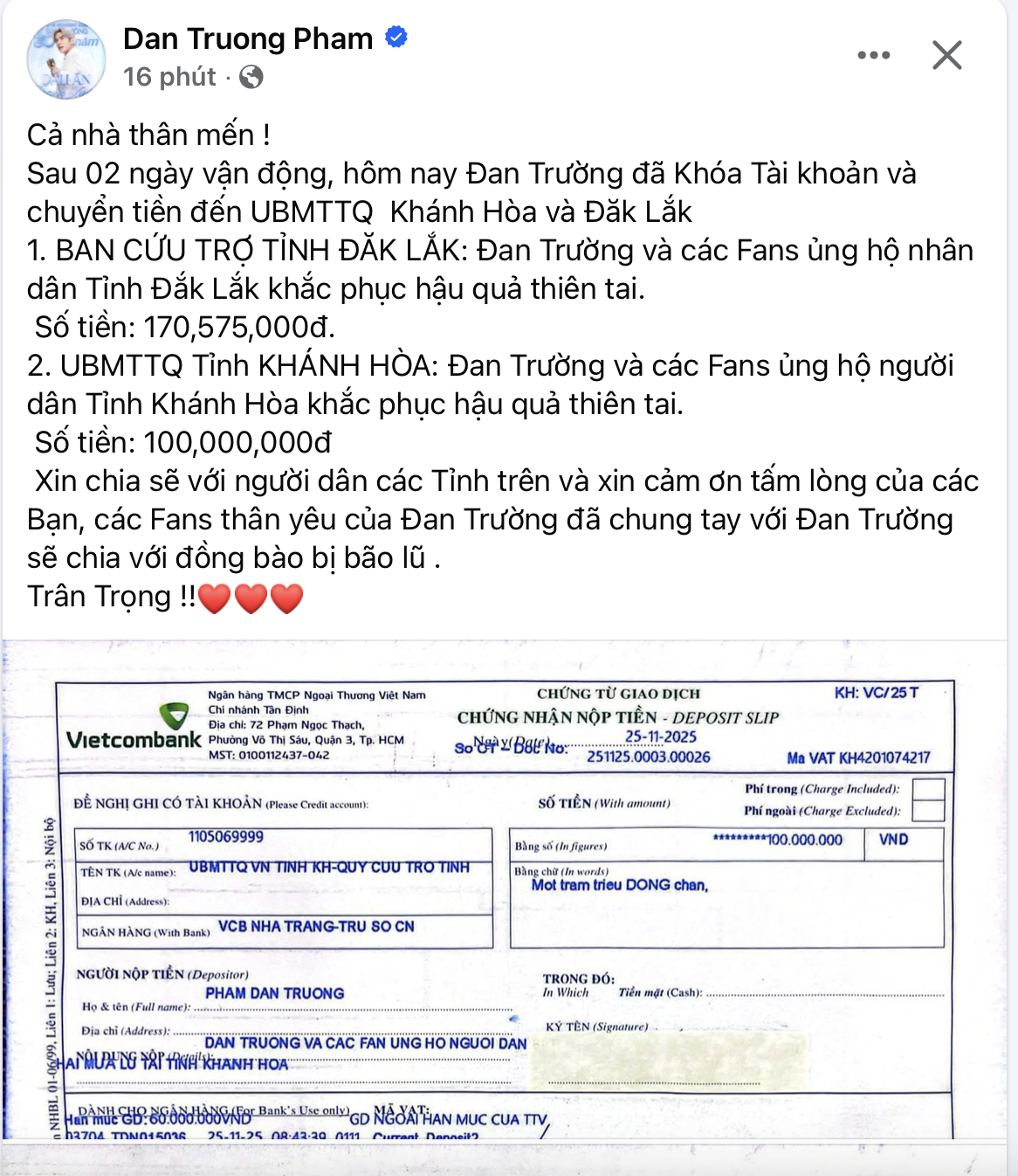 Vụ Đan Trường kêu gọi từ thiện vào tài khoản cá nhân: Chính chủ tiếp tục cập nhật- Ảnh 1.