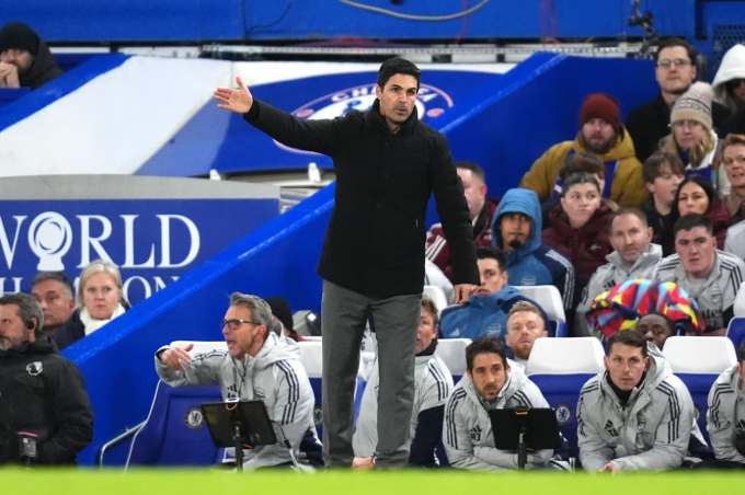 HLV Mikel Arteta chỉ đạo trong trận. Ảnh: PA Wire