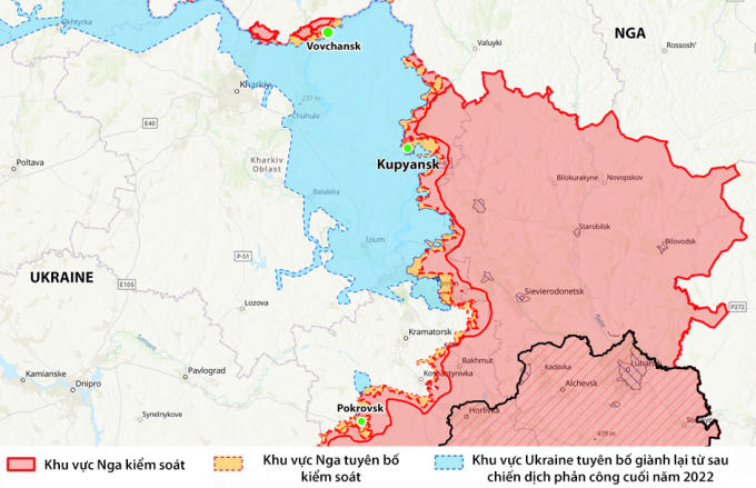 Vị trí Vovchansk, Kupyansk và Pokrovsk. Đồ họa: ISW