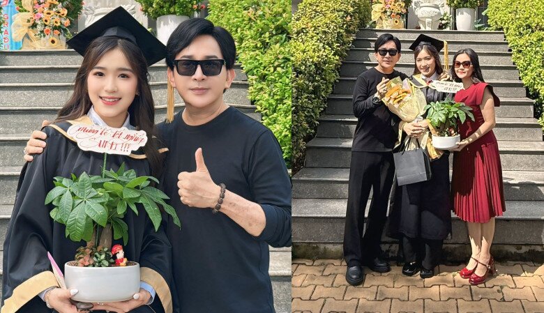 NSƯT Kim Tử Long và vợ đến mừng con gái tốt nghiệp đại học.