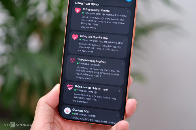 Ngoài cảnh báo huyết áp cao, Apple Watch còn nhiều cảnh báo về bệnh lý khác như nhịp tim thấp, nhịp tim cao, ngừng thở qua đêm, thể chất tim mạch.... Ảnh: Tuấn Hưng