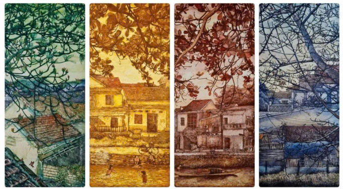 Bức Huế tình khúc tứ thời của tác giả Trần Thị Thanh Dung giành giải Nhì. Ảnh: Ban tổ chức cung cấp