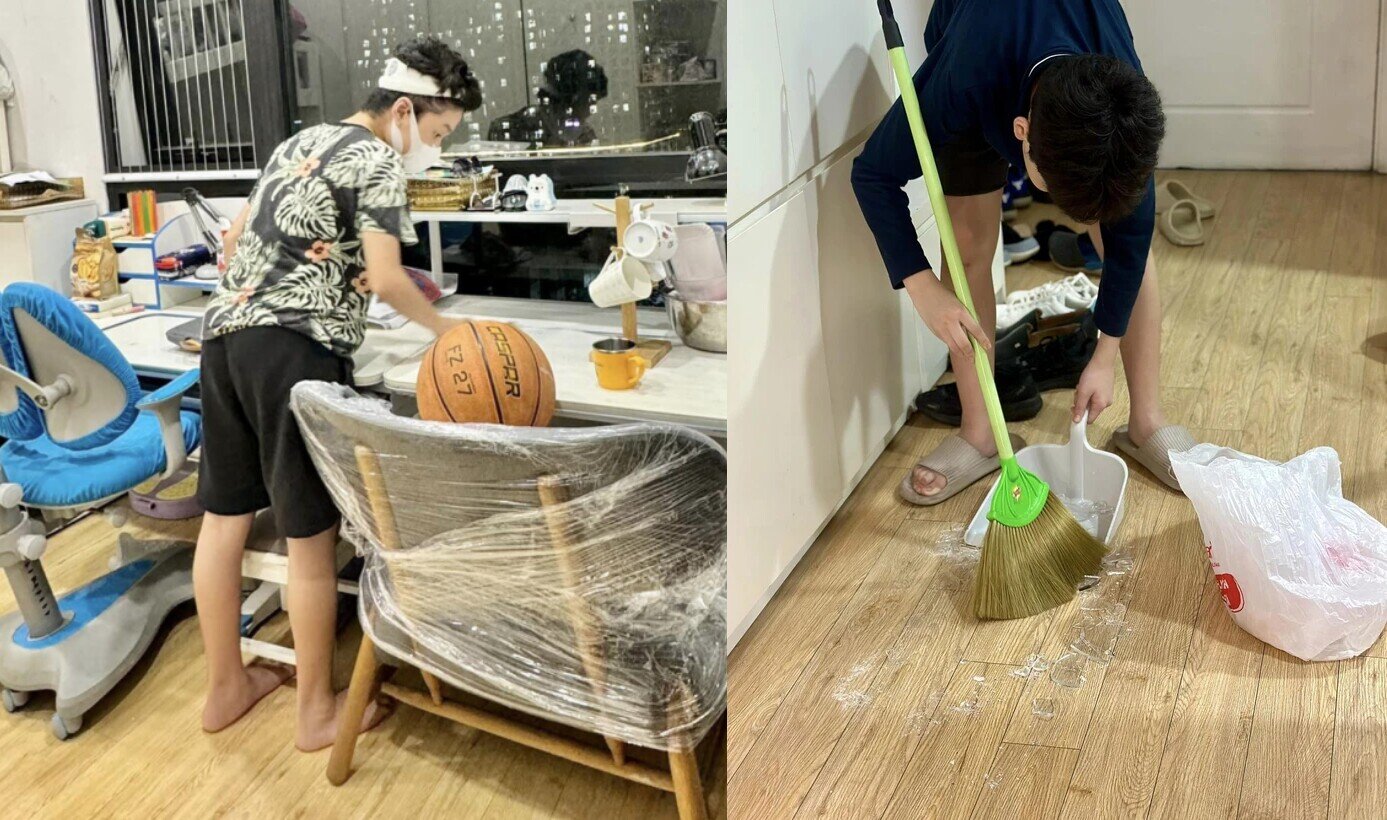 BTV Đan Lê hối hận vì từng đuổi con trai ra khỏi nhà, không kỳ vọng quý tử thành tổng tài 3 Khải Minh và Khải Nguyên luôn tự giác, biết phụ giúp mẹ làm việc nhà.