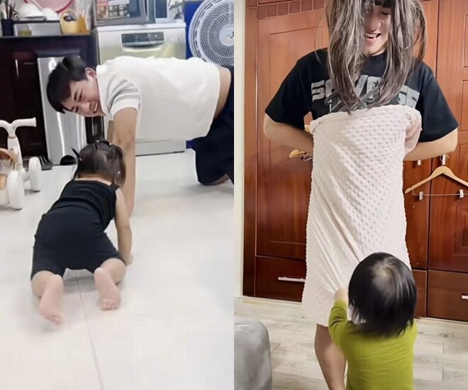 Châu Khải Phong chịu khó lăn xả, chơi đùa với con gái.