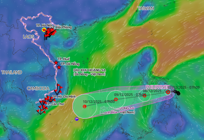Dự báo hướng đu của áp thấp nhiệt đới. Ảnh: Hệ thống giám sát thiên tai