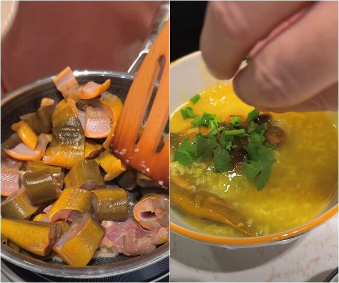 Trở lại mạng xã hội sau đột quỵ, tài tử Huỳnh Anh Tuấn nấu ăn như thế nào? 4 Nam tài tử giờ đây ăn ít hơn và ăn những món mềm nên anh nấu nhiều loại cháo khác nhau, trong đó có cháo lươn bổ dưỡng. Tô cháo vàng sánh, điểm chút tiêu, hành, rau răm và lươn xé nhỏ, hấp dẫn cả về màu sắc lẫn dinh dưỡng.