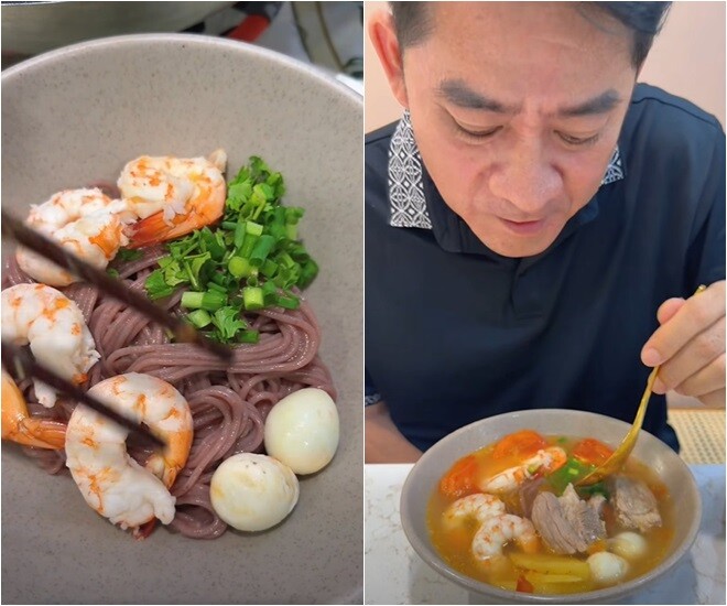 Trở lại mạng xã hội sau đột quỵ, tài tử Huỳnh Anh Tuấn nấu ăn như thế nào? 2 Món bún gạo lứt gồm tôm, trứng cút, cà chua, rau thơm... vừa đẹp mắt vừa bổ dưỡng, đặc biệt tốt cho người cần hồi phục sau đột quỵ.