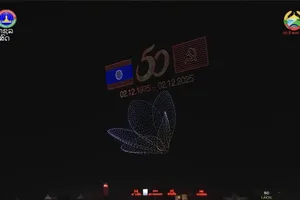 ẢNH-VIDEO: Mãn nhãn màn trình diễn pháo hoa và drone kỷ niệm 50 năm Quốc khánh Lào