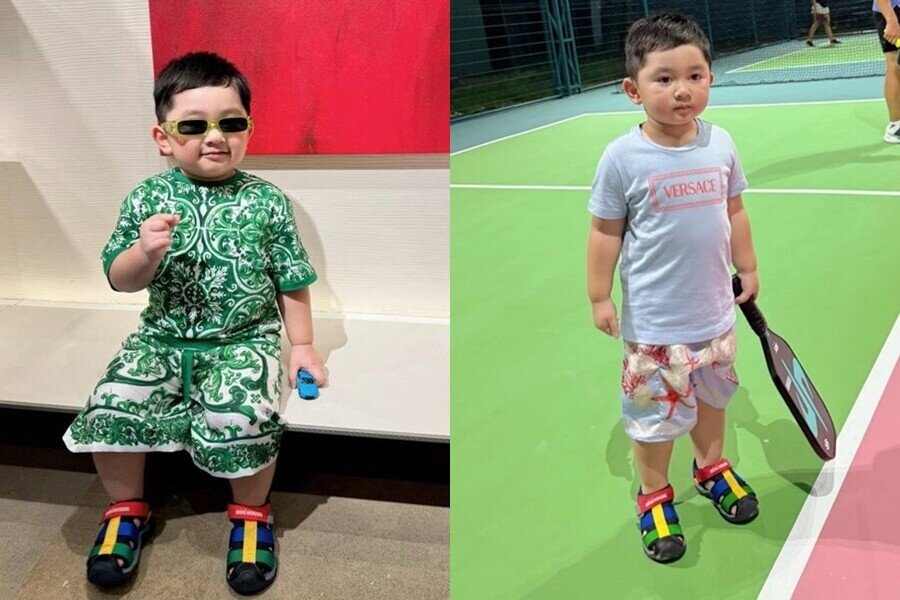 Bé Gia Khang diện toàn đồ hiệu từ bé.