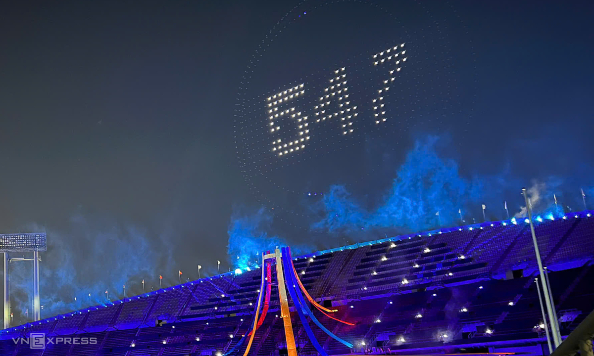 Bất nhất trong phần trình chiếu những con số SEA Games 33, với 547 bộ huy chương, thay vì 574 bộ như công bố của ban tổ chức. Ảnh: Hiếu Lương