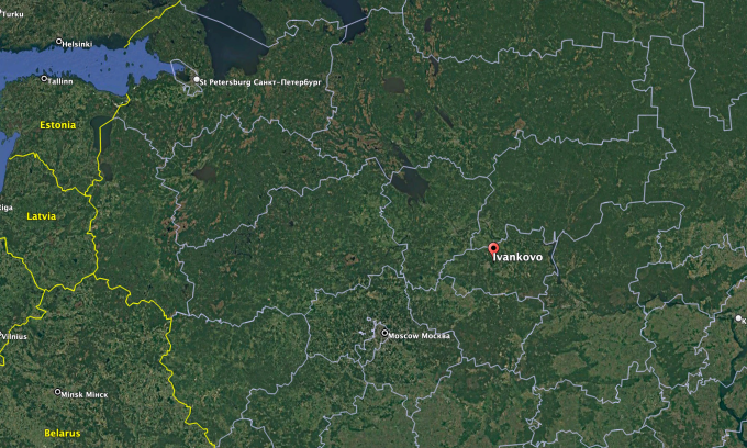 Vị trí Ivankovo (chấm đỏ). Đồ họa: Google Earth