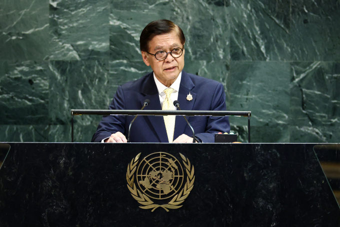 Ngoại trưởng Thái Lan Sihasak Phuangketkeow tại New York, Mỹ, ngày 27/9. Ảnh: AFP