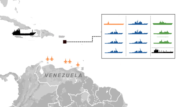 Bài binh bố trận của Mỹ xung quanh Venezuela. Bấm vào ảnh để xem đầy đủ
