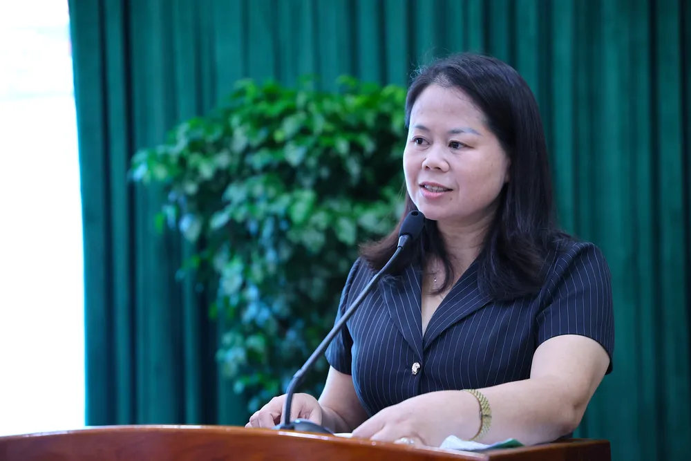 Bà Phạm Thị Na, Phó Giám đốc Sở Nông nghiệp và Môi trường TP.HCM, phát biểu tại hội nghị. Ảnh: LÊ THOA the-vang-ec-2.JPG