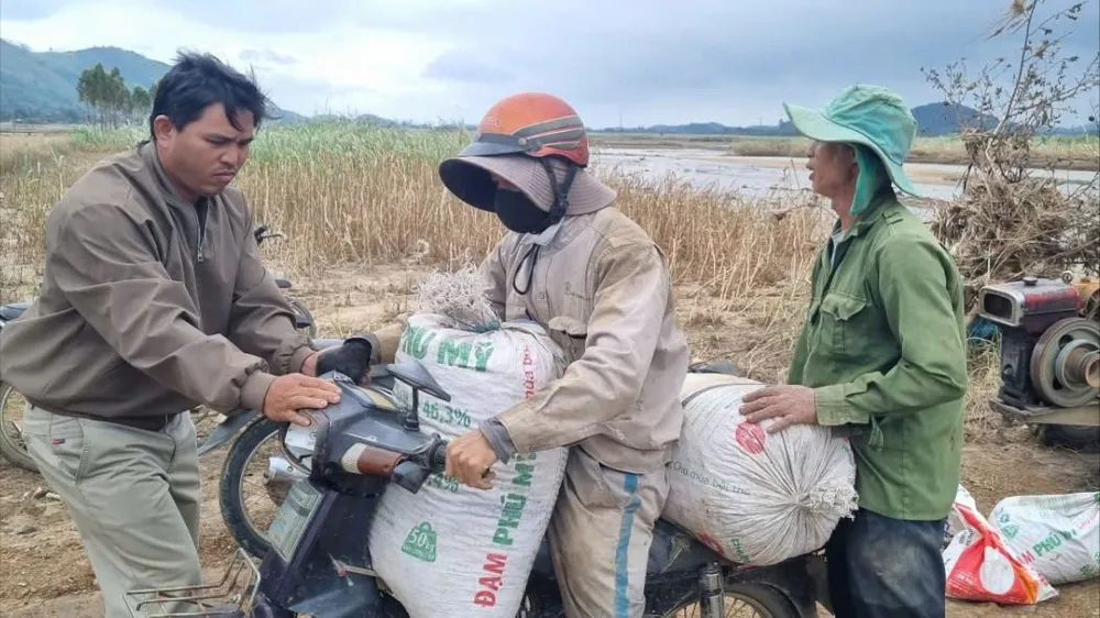 Sau khi qua điểm sạt lở, bà con mới chở được cà phê về nhà. Ảnh: T.T cánh đồng 3.jpg