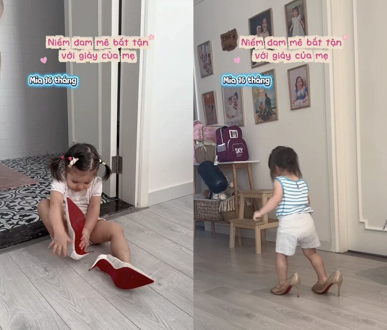 Con gái Lan Phương 1 tuổi đã thành thạo đi giày cao gót của mẹ, càng lớn càng rõ nét Tây trông cực yêu 2 Cô bé 16 tháng tuổi đam mê mang giày cao gót.