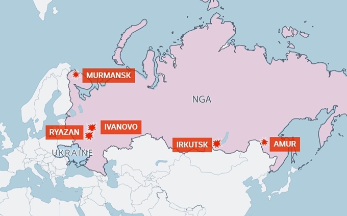 Các căn cứ tại Nga bị drone Ukraine tập kích. Đồ họa: ABC