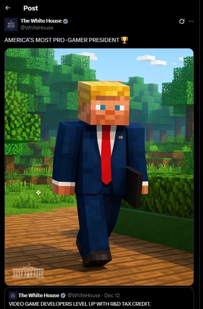 Nhà Trắng đăng tải ảnh ông Trump hóa thân thành nhân vật trong Minecraft? 2 Nhà Trắng - Ảnh 2.