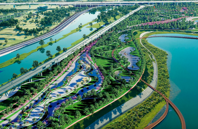 Phối cảnh tuyến đại lộ đi bên ngoài đê sông Hồng.