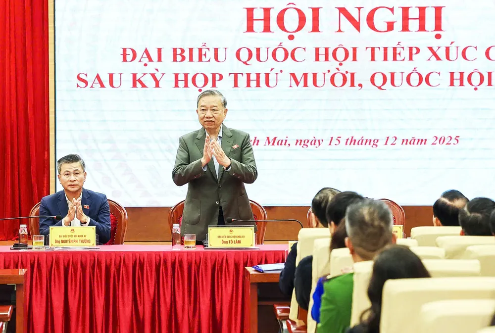 Tổng Bí thư Tô Lâm tại hội nghị tiếp xúc cử tri. Ảnh: HNY to-lam-3.jpg