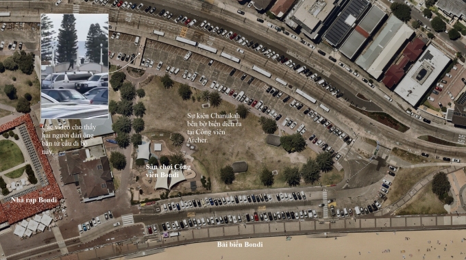 Vị trí những kẻ tấn công và địa điểm bị xả súng. Đồ họa: ABC News