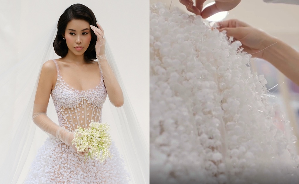 Ái nữ tỷ phú Johnathan Hạnh Nguyễn mặc váy cưới đính 15.000 hoa linh lan - 3