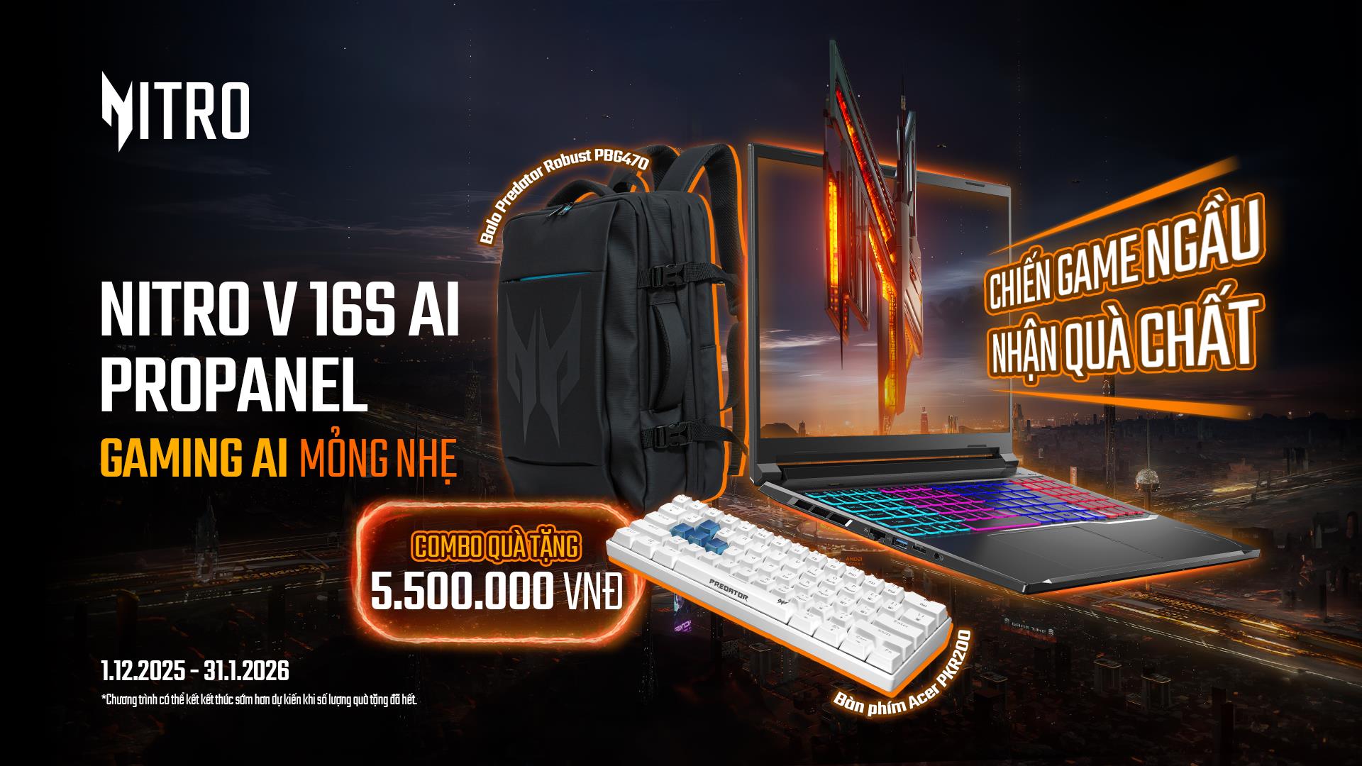 Nitro V 16S ProPanel: Laptop gaming mỏng nhẹ, mạnh mẽ với Ryzen AI và RTX 50 Series- Ảnh 5. Nitro V 16S ProPanel: Laptop gaming mỏng nhẹ, mạnh mẽ với Ryzen AI và RTX 50 Series- Ảnh 5.