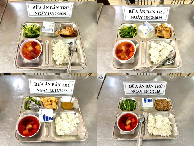 Suất ăn trưa 18/12 của trường THPT Trưng Vương. Ảnh: Lệ Nguyễn