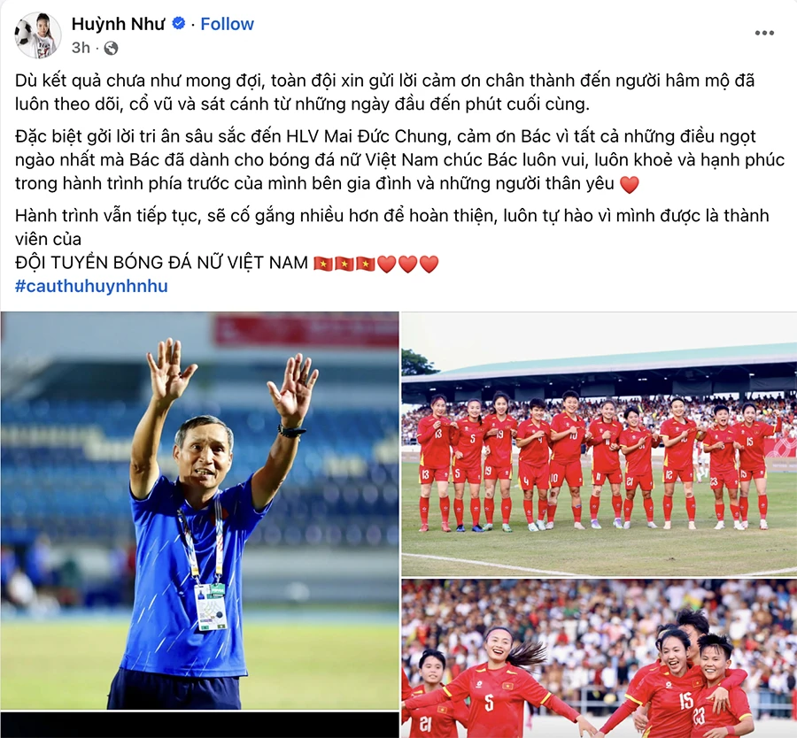 Huỳnh Như cảm ơn thầy Chung trên mạng xã hội Facebook. ẢNH: FACEBOOK HUYNH NHU HUYNH-NHU.png