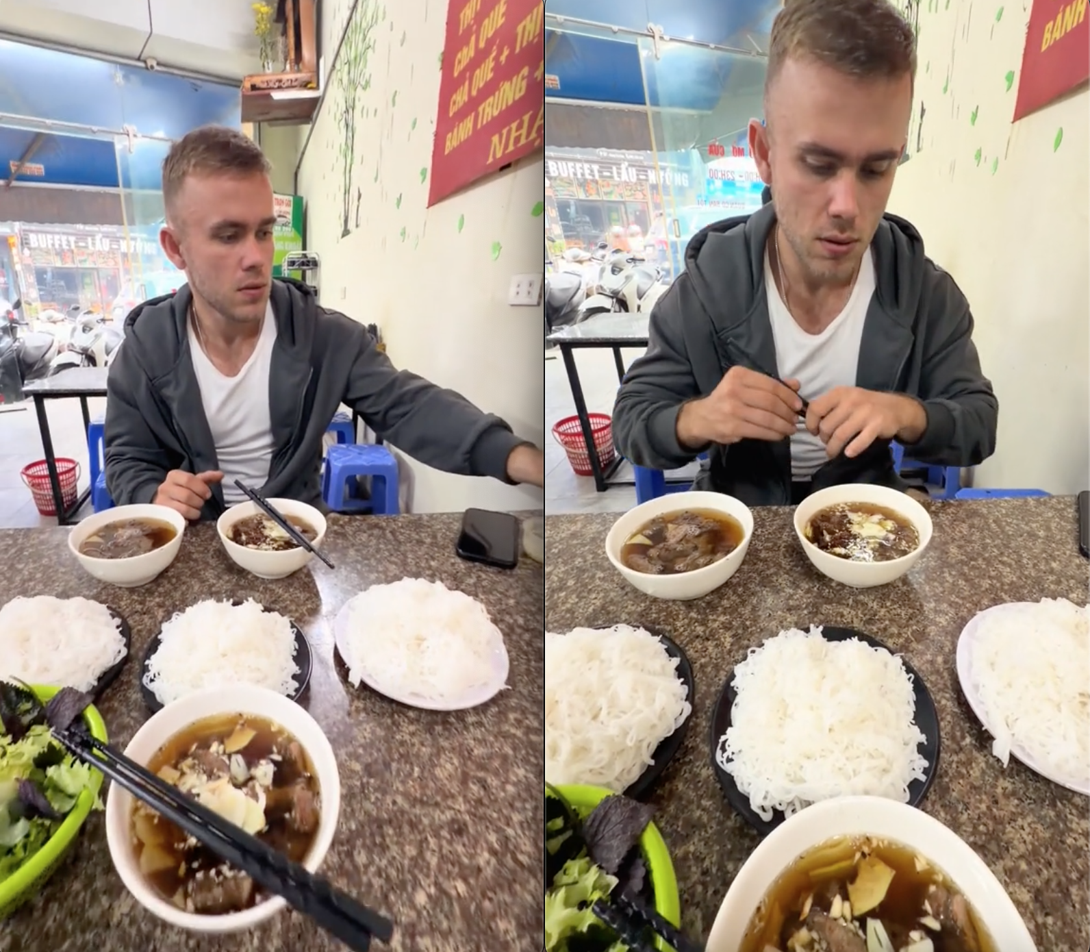 Nhìn khách Tây ăn bún chả, dân mạng Việt hết hồn vì 