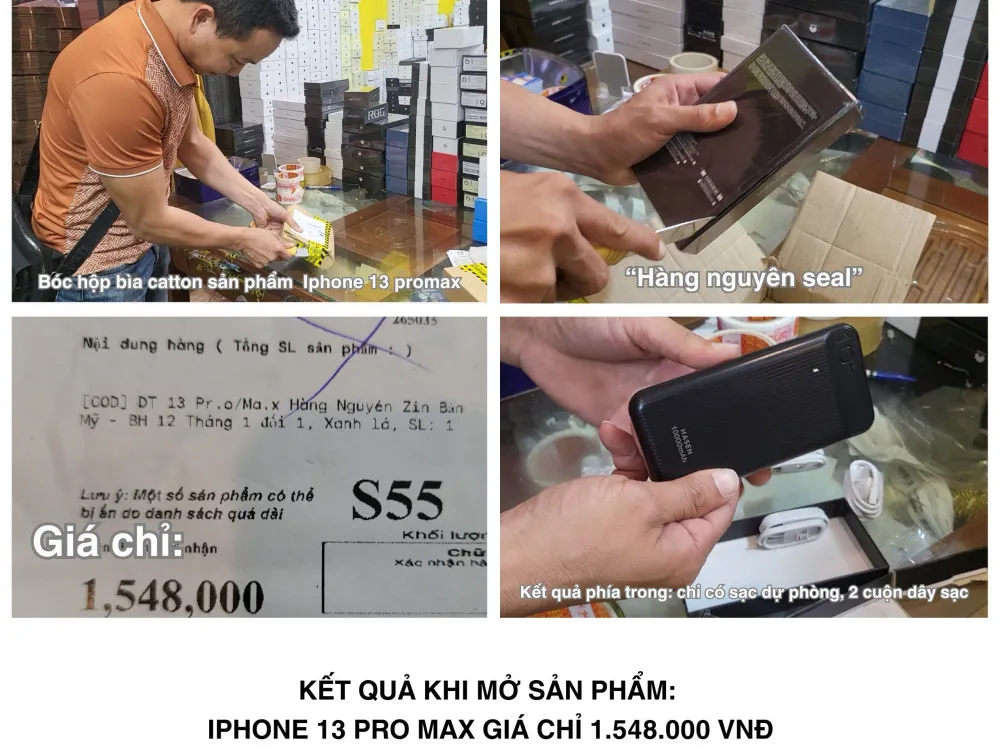 Lừa người dân bán điện thoại iPhone 13 Promax giá chỉ hơn 1,5 triệu đồng nhưng khi giao là chiếc điện thoại "cục gạch". -lua-dao-ban-dien-thoai.jpg