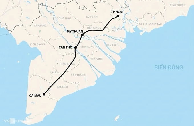 Tuyến hoàn thành giúp kết nối cao tốc liền mạch từ Cà Mau tới TP HCM. Đồ họa: Hoàng Chương