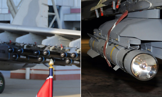 Ba cụm ba tên lửa trên cường kích Su-25 Triều Tiên và tên lửa chống tăng Brimstone của Anh. Ảnh: KCNA, RAF