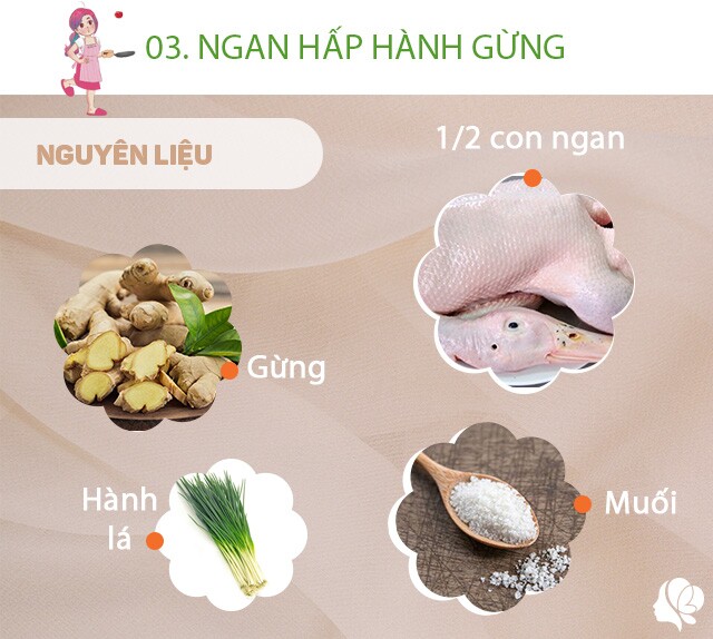 Chuẩn bị: 1/2 con ngan (1-1,2kg), muối, hành lá, gừng.