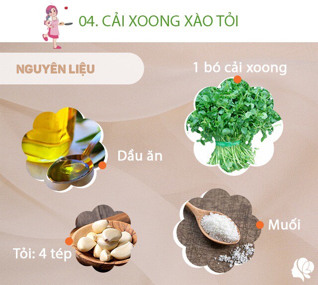 Nguyên liệu: 1 bó cải xoong, dầu ăn, tỏi, muối.