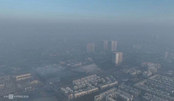 Quang cảnh không khí ô nhiễm tại Hà Nội khi nhìn từ trên cao. Ảnh: Thanh Hải