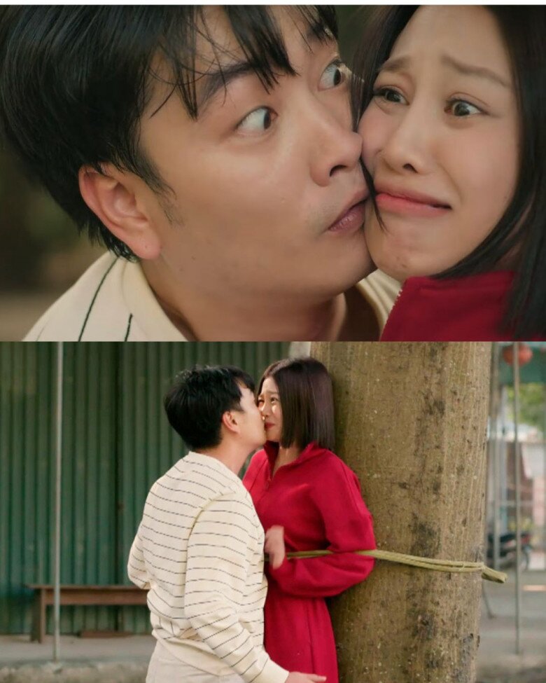 Đức đã vô tình môi chạm môi với Thị Tú khi giải cứu cô khỏi 2 tên lạ mặt.