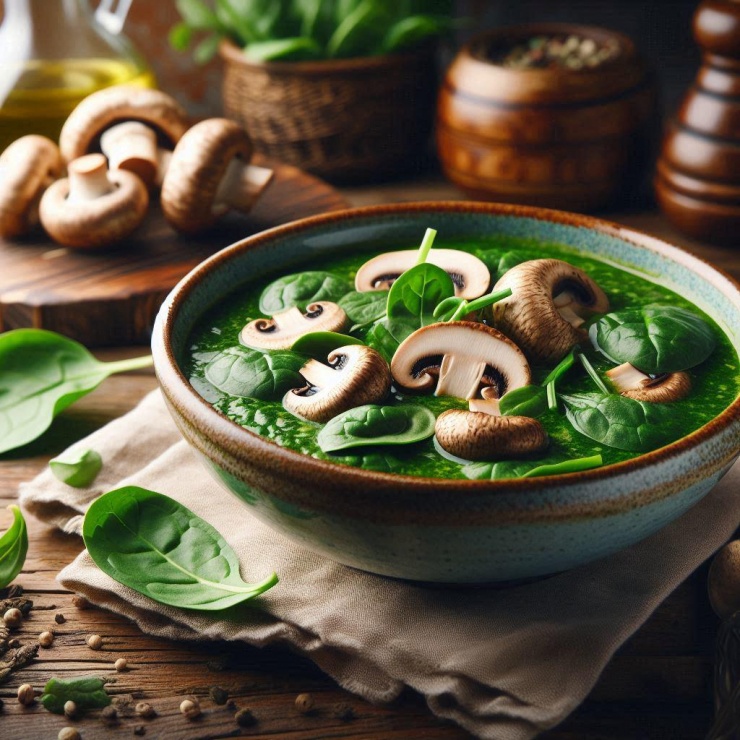 5 món canh giúp bảo vệ mạch máu 3 Canh rau chân vịt, nấm hương giàu dinh dưỡng, giúp mạch máu giãn nở.