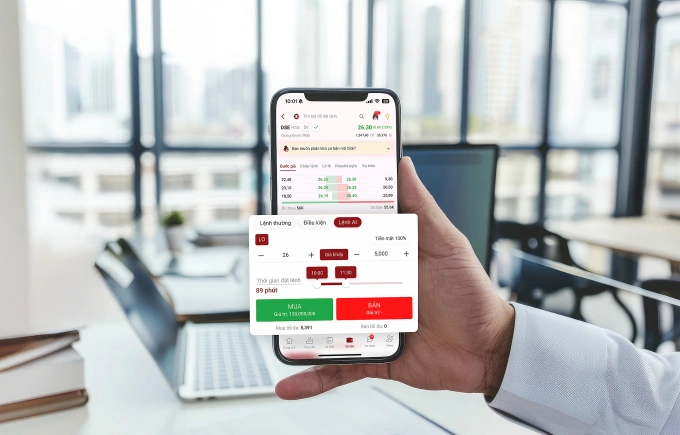 Lệnh AI của DNSE hỗ trợ phân bổ lệnh khối lượng lớn, tối ưu giá và hiệu quả giao dịch. Ảnh: DNSE