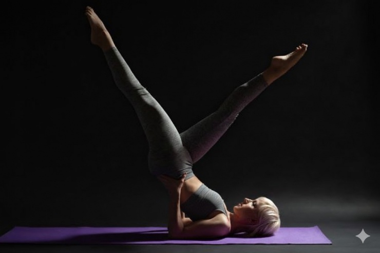 Động tác 3 - Scissors: Động tác cắt kéo không chỉ kéo dài đôi chân mà còn giúp săn chắc vùng cơ bụng dưới.