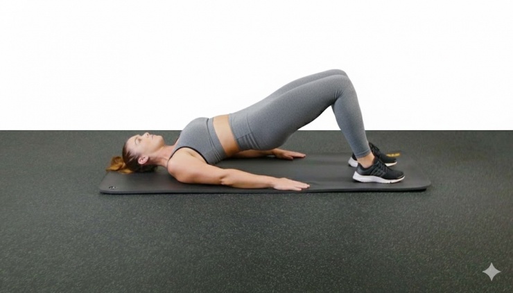 Động tác 4 - Glute Bridges: Nâng hông tạo cầu giúp vòng ba săn chắc.