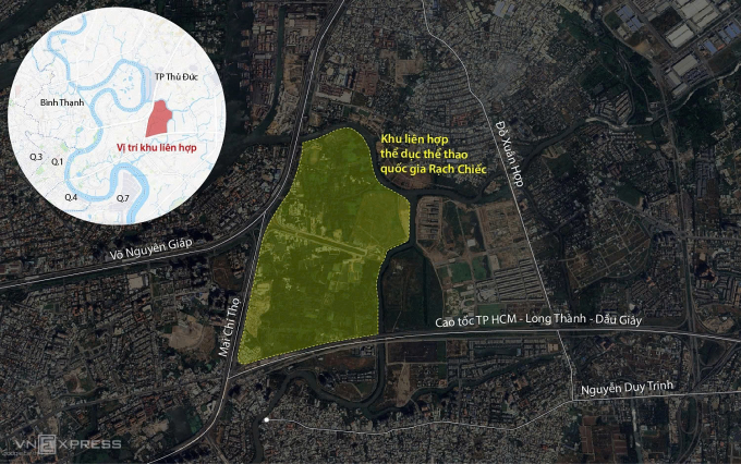 Vị trí khu liên hợp thể thao. Đồ hoạ: Đăng Hiếu