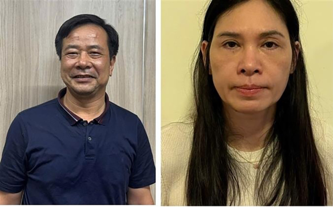 Chủ tịch Hoàng Long Nghiêm Quốc Hưng (trái) và kế toán Phạm Thị Hạnh. Ảnh: Bộ Công an