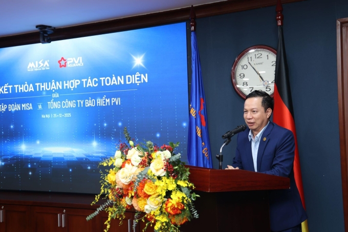Ông Nguyễn Xuân Hoàng, Phó Chủ tịch HĐQT MISA phát biểu tại lễ ký kết. Ảnh: Bảo hiểm PVI