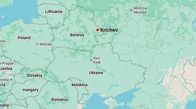 Vị trí thị trấn Krichev ở Belarus. Đồ họa: Google Maps