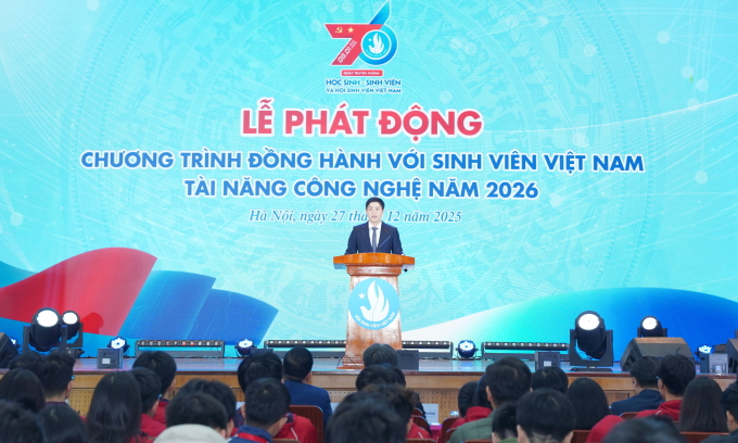 Ông Lâm Tùng, Phó Chủ tịch Thường trực Trung ương Hội Sinh viên Việt Nam, phát biểu. Ảnh: Ngọc Anh
