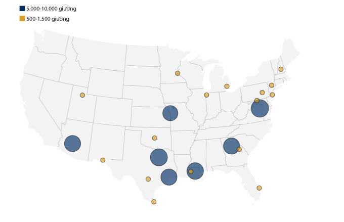 Vị trí các cơ sở giam giữ người nhập cư theo kế hoạch của ICE. Đồ họa: Washington Post